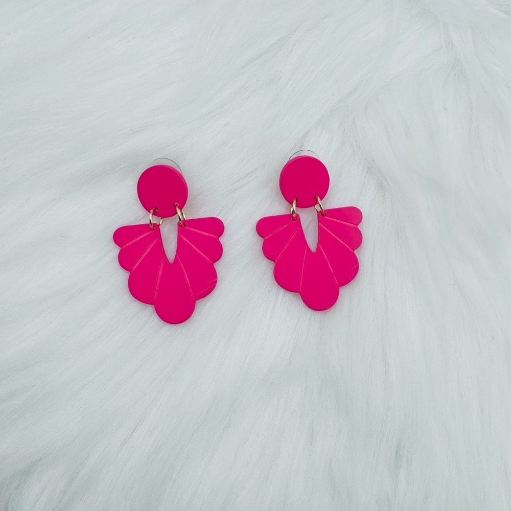 Chic Pink Acrylic Fashion Statement Earrings - Picture 2 of 3